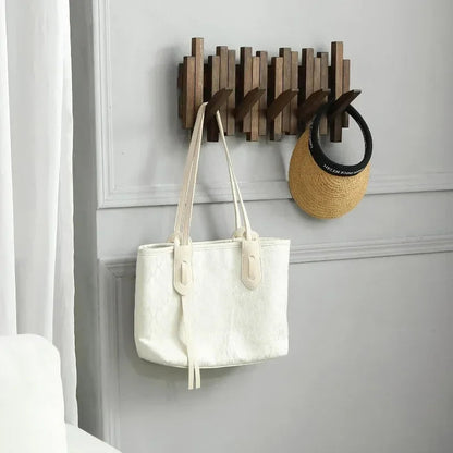 Natural Wood Coat Hook Rack Wall-Mounted Flip Down Coat Holder