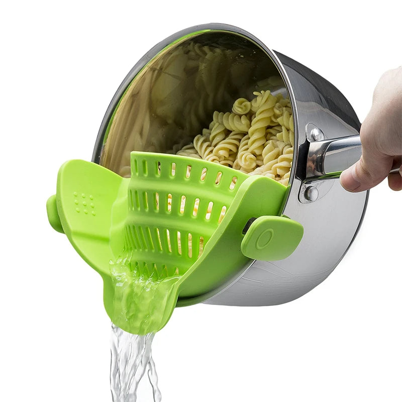 Universal Silicone Pot Pasta Strainer – Clip-On Colander for Easy Draining