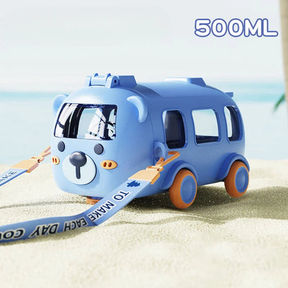 Cartoon Toy Bus Water Bottle with Straw