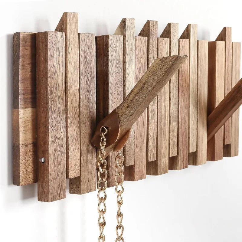 Rustic Wall-Mounted Coat Rack with 8 Flip Hooks