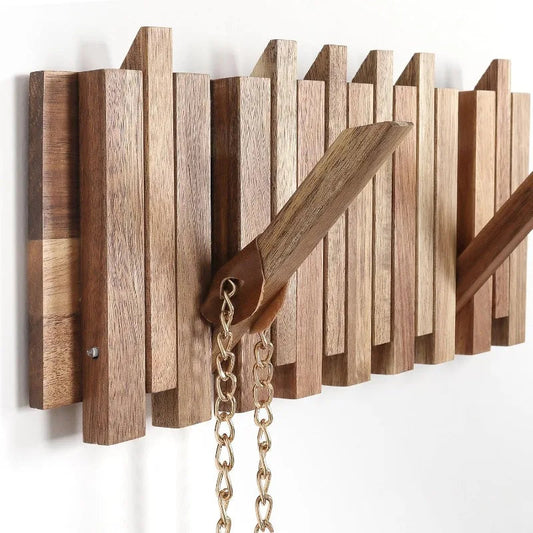 Rustic Wall-Mounted Coat Rack with 8 Flip Hooks