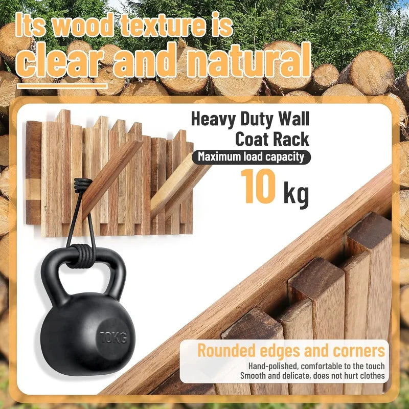Rustic Wall-Mounted Coat Rack with 8 Flip Hooks