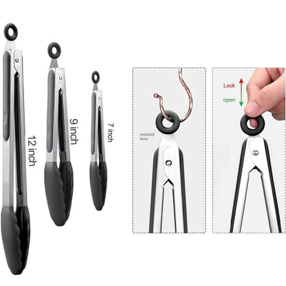 Silicone Kitchen Tongs (3-piece Set)