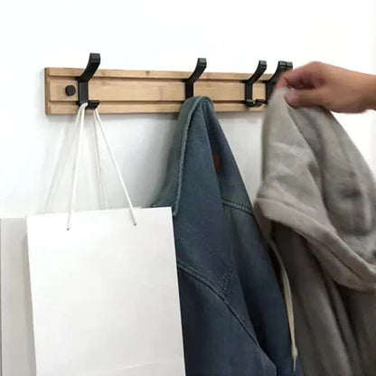 Wooden Wall-Mounted Coat Rack with Sliding Hooks