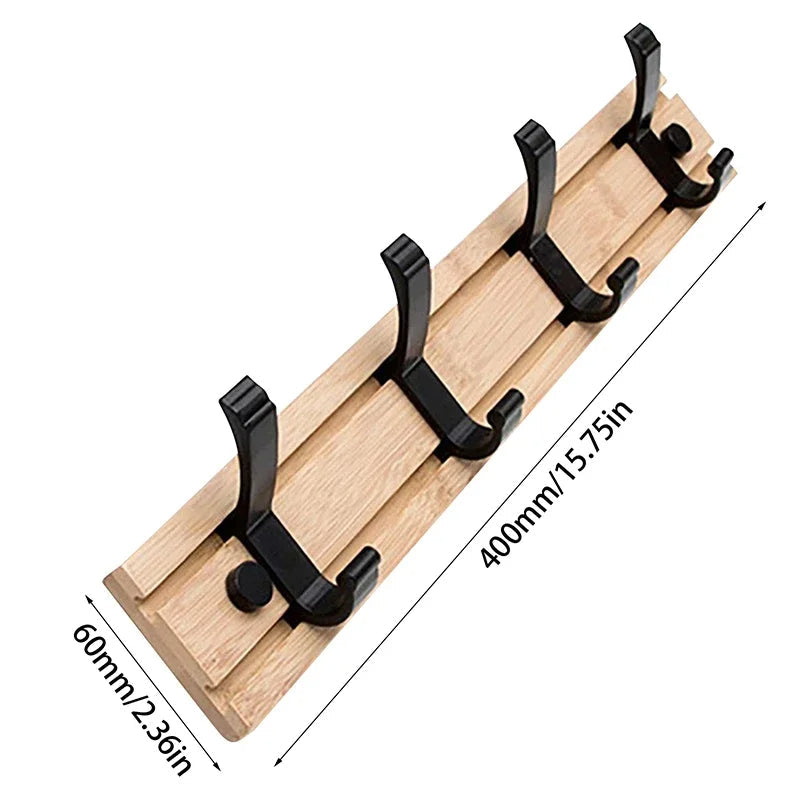 Wooden Wall-Mounted Coat Rack with Sliding Hooks
