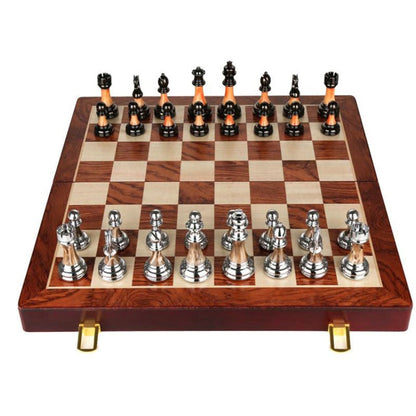 Luxurious Metal Chess Set With A Large 42 Cm Wooden Board
