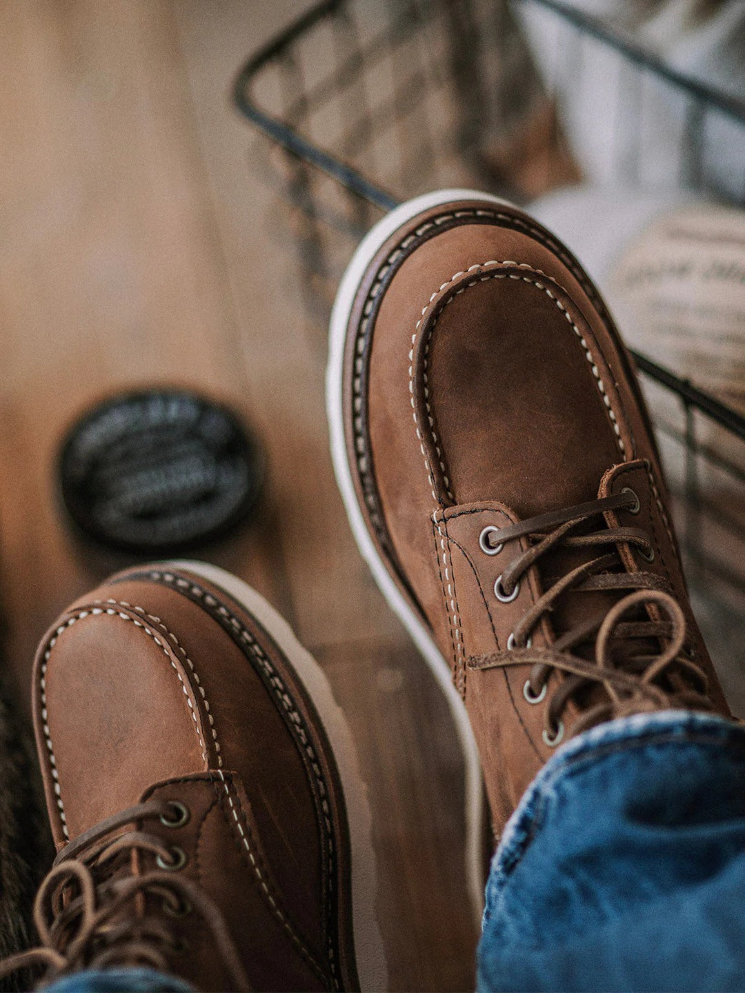 Men's Full Grain Leather Moccasin Toe Work Boots