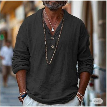 Men's Linen Shirt Popover