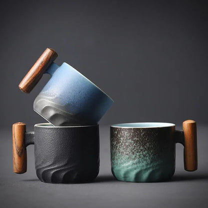 Vintage Espresso Cups With Wooden Handle