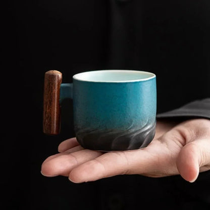 Vintage Espresso Cups With Wooden Handle