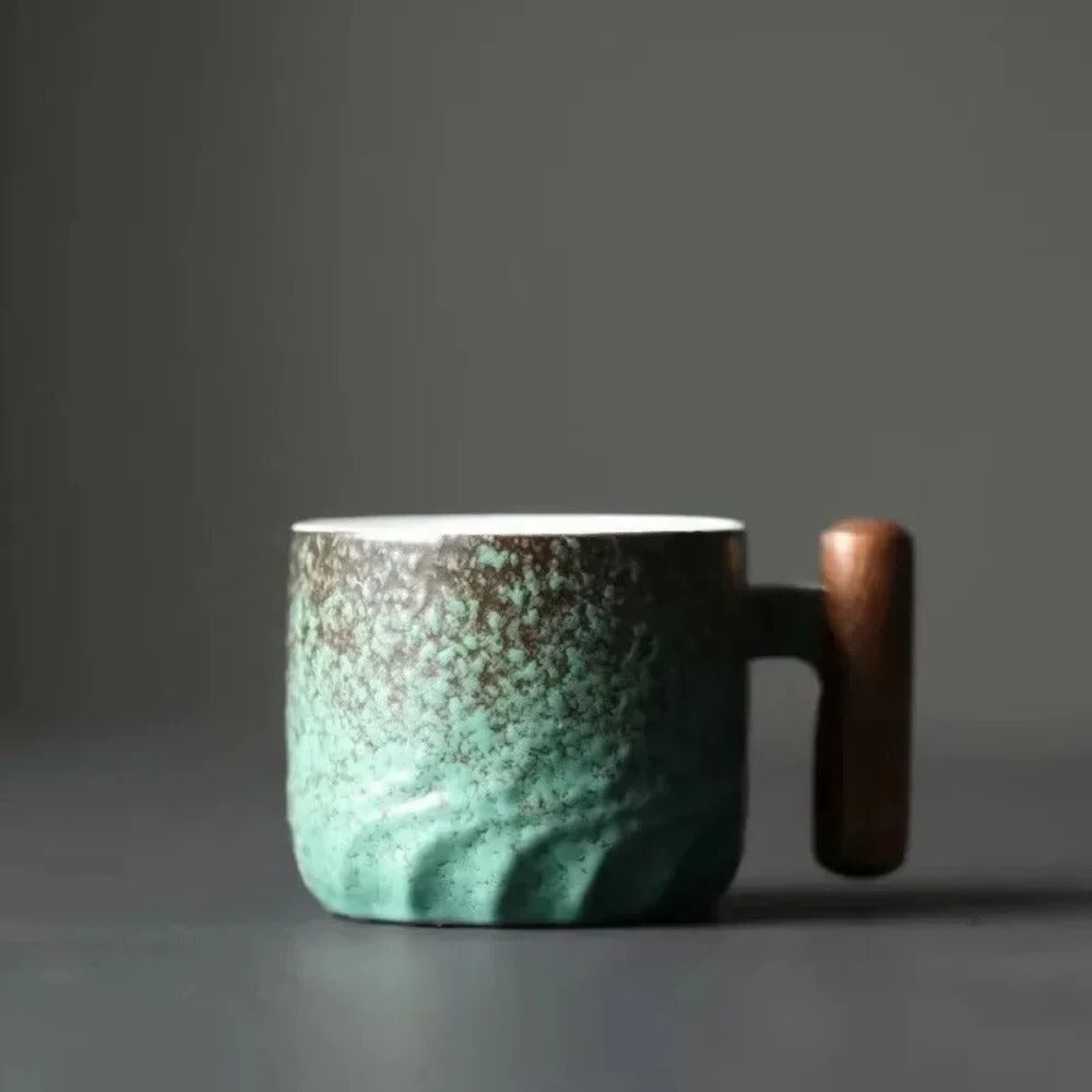 Vintage Espresso Cups With Wooden Handle