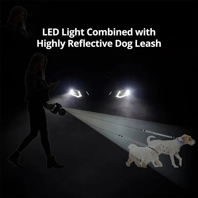 Dual Dog Leash with Flashlight & Waste Bag