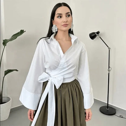 Blouse With Wide Bow Belt