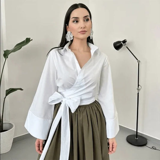 Blouse With Wide Bow Belt