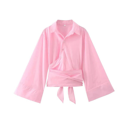 Blouse With Wide Bow Belt