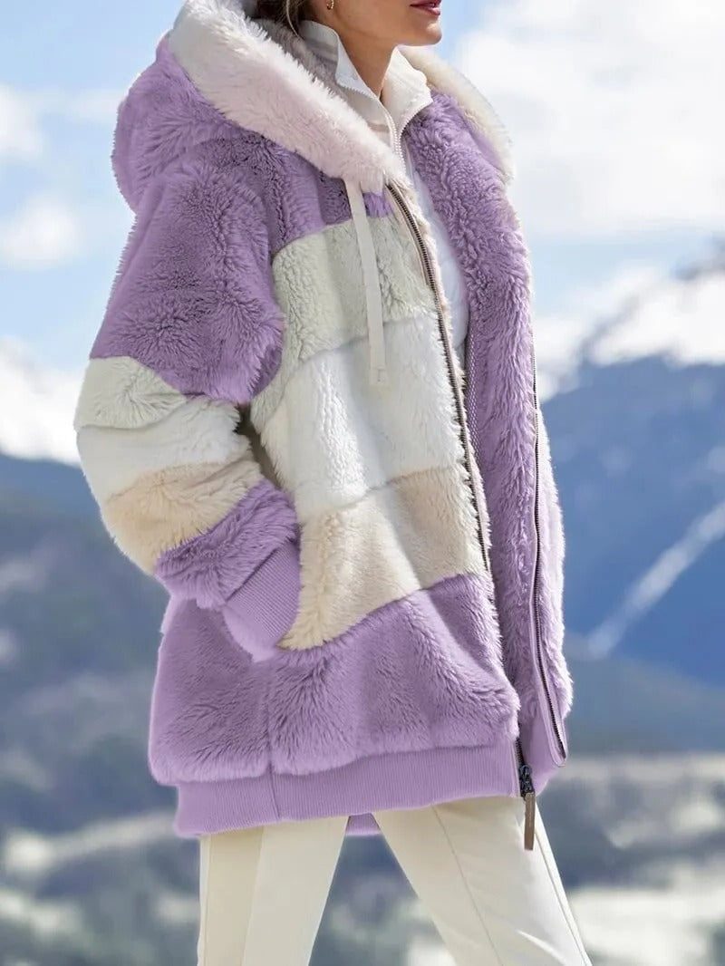 Contrasting Lamb Wool Padded Coat