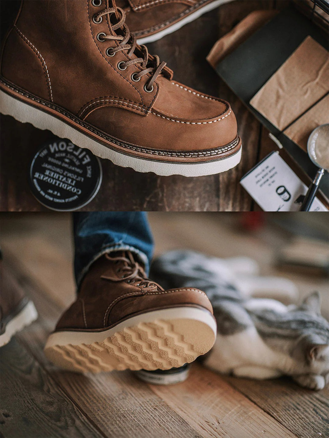 Men's Full Grain Leather Moccasin Toe Work Boots