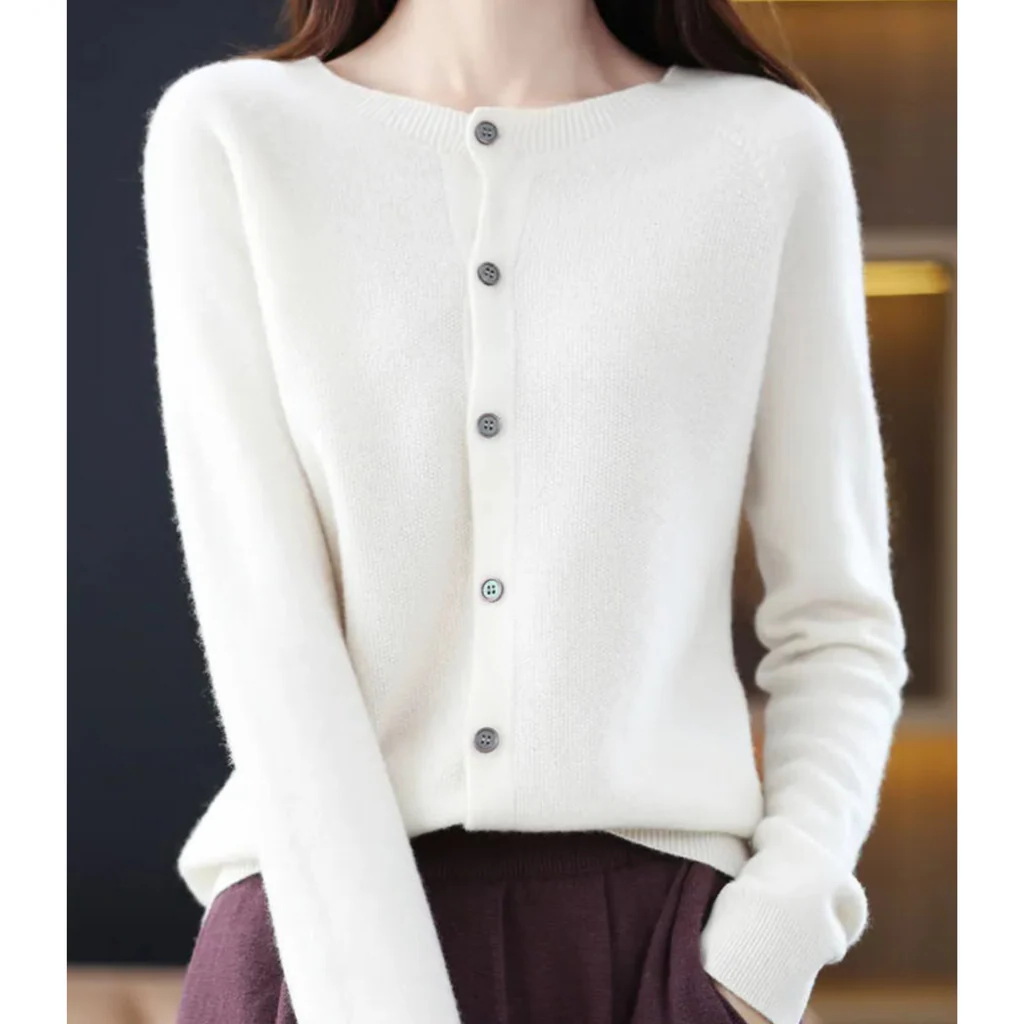 Women's round neck cardigan sweater