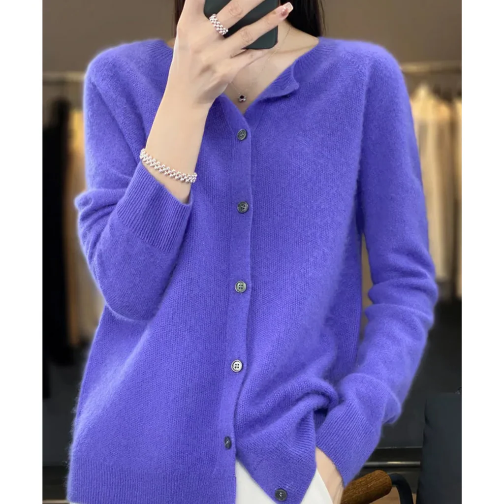 Women's round neck cardigan sweater