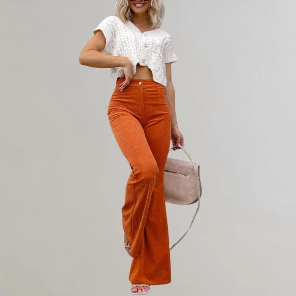 Trendy Corduroy Flared Trousers