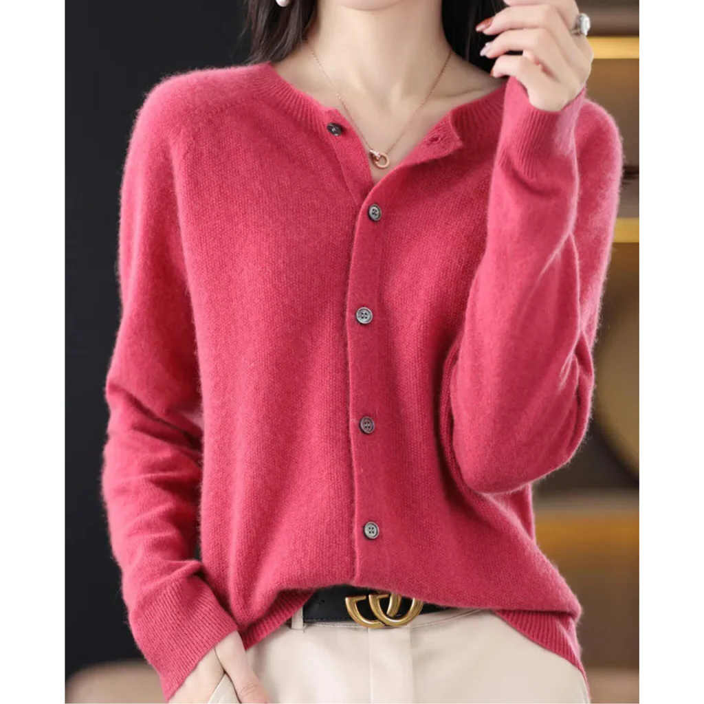 Women's round neck cardigan sweater