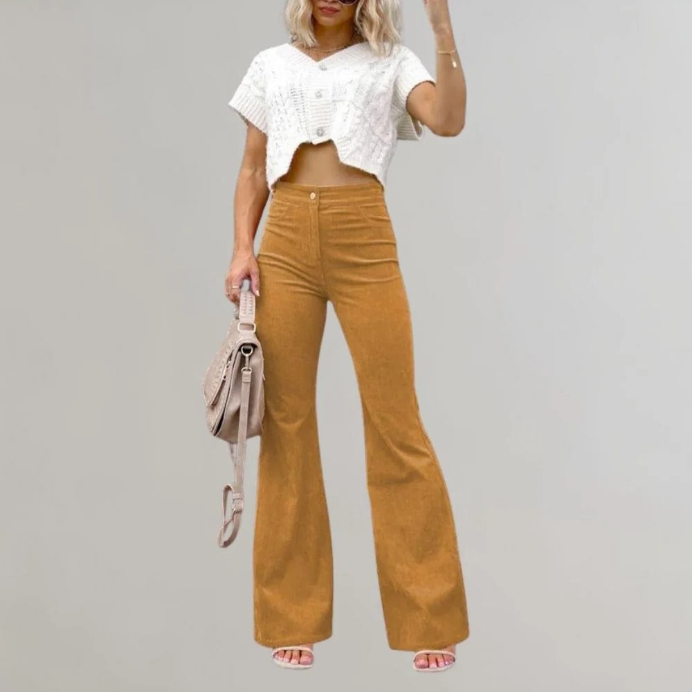 Trendy Corduroy Flared Trousers