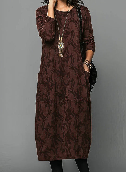 Casual Winter Dress For Women With Round Neckline and Warm Fabric