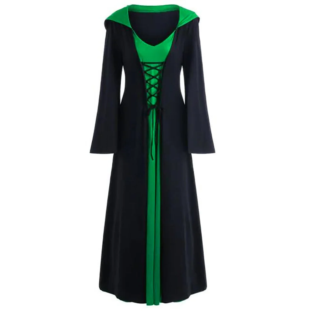 Official Medieval Dress Vampire Witch For Women Lace-up Hooded Cloak Robe