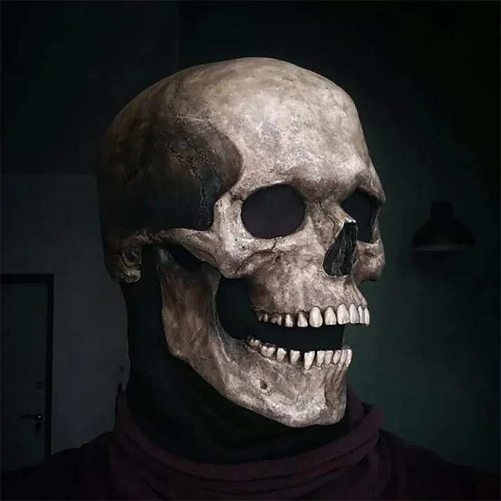 Movable Jaw Realistic Full Head Skull Mask - Human Skeleton Mask for Halloween Party