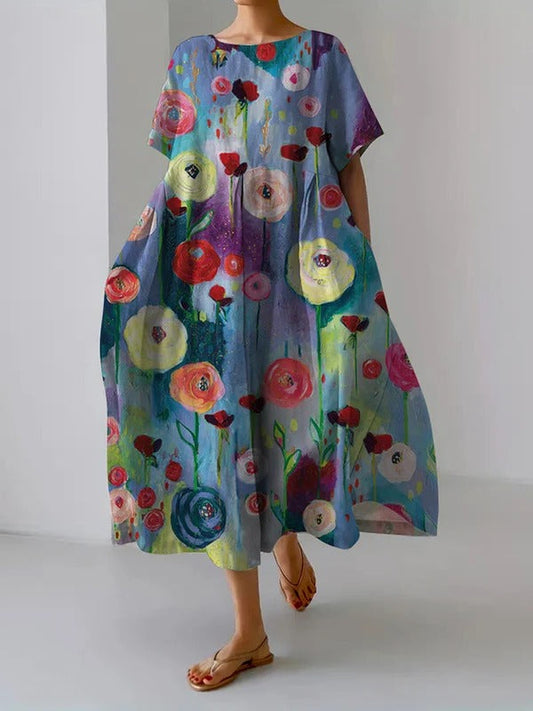 Women's Loose Dress with Oil Painting Art Pattern