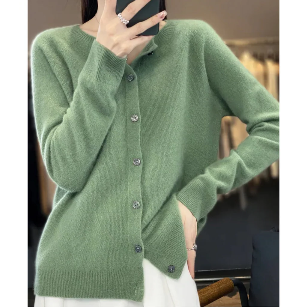 Women's round neck cardigan sweater