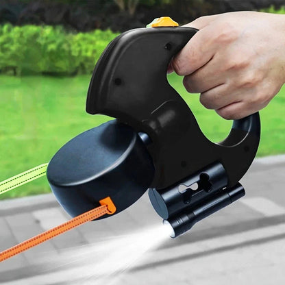 Dual Dog Leash with Flashlight & Waste Bag