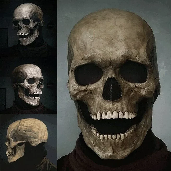 Movable Jaw Realistic Full Head Skull Mask - Human Skeleton Mask for Halloween Party