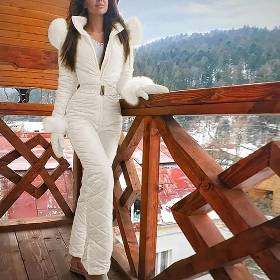 Stylish Winter Casual Snowboard Ski Suit With Zipper For Women