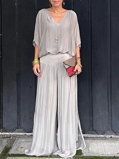 Elegant two-piece wide-leg chiffon pants