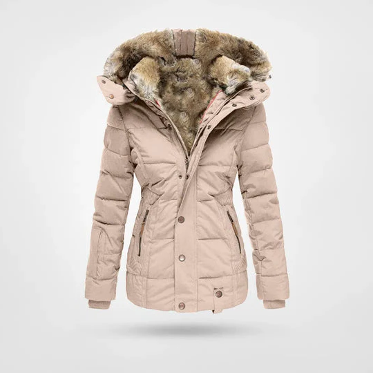 Warm fashionable winter jacket with lining and hood