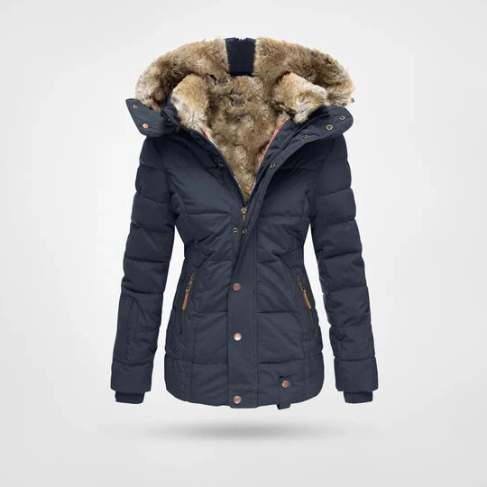 Warm fashionable winter jacket with lining and hood