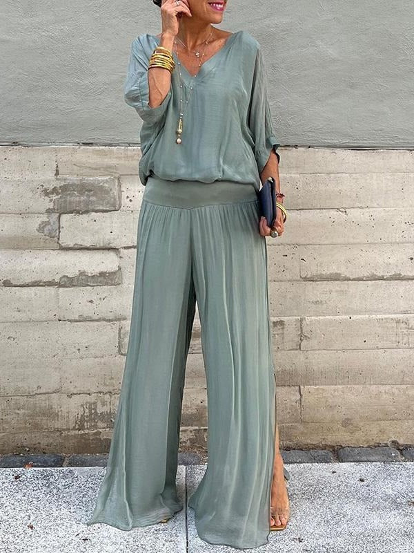Elegant two-piece wide-leg chiffon pants