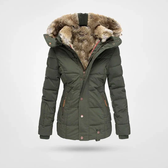 Warm fashionable winter jacket with lining and hood