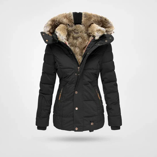 Warm fashionable winter jacket with lining and hood