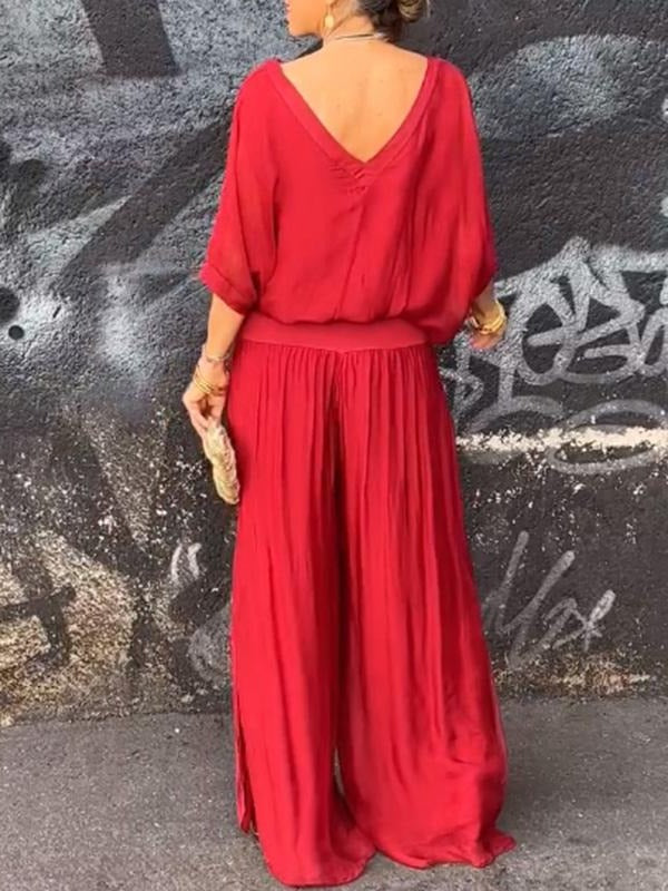 Elegant two-piece wide-leg chiffon pants