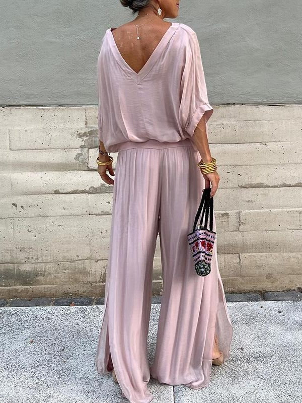 Elegant two-piece wide-leg chiffon pants