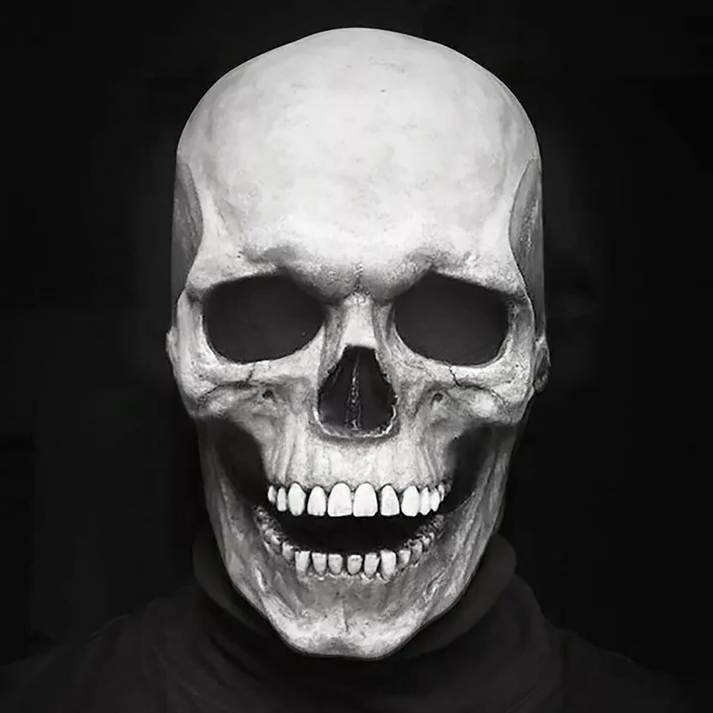 Movable Jaw Realistic Full Head Skull Mask - Human Skeleton Mask for Halloween Party