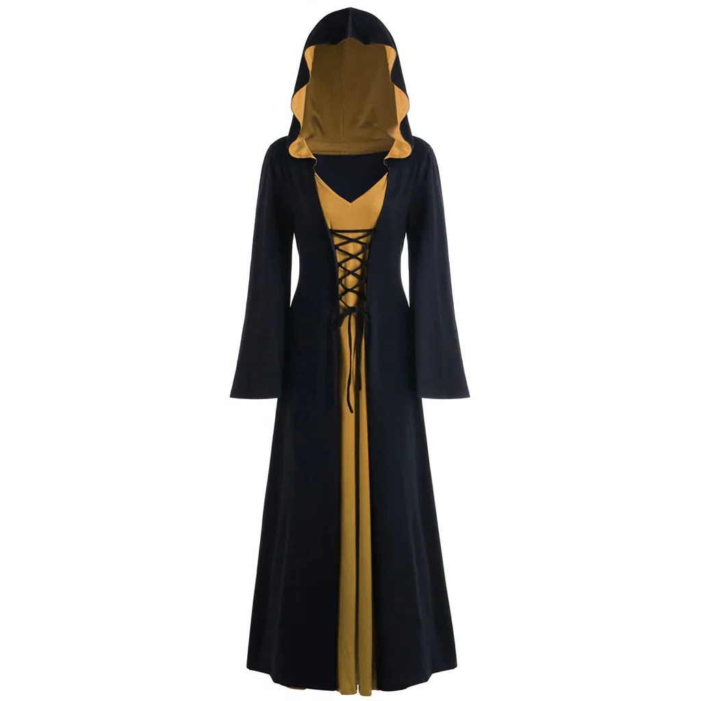 Official Medieval Dress Vampire Witch For Women Lace-up Hooded Cloak Robe