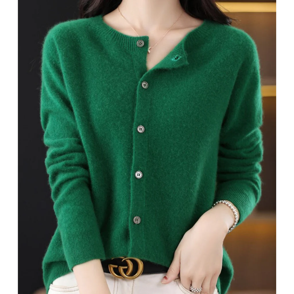 Women's round neck cardigan sweater