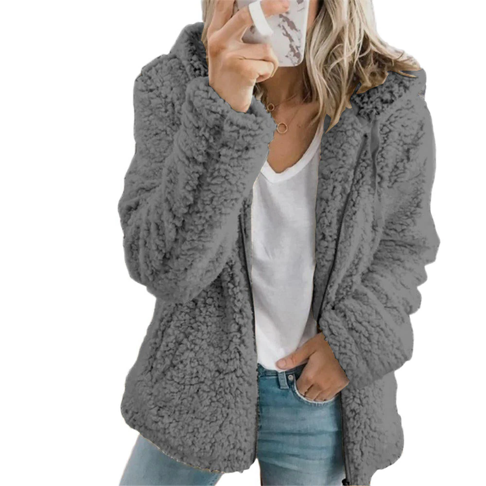 Elegant Bear Teddy Fur Coat: Soft Fleece Coat with Pockets and Zipper