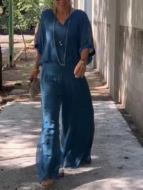 Elegant two-piece wide-leg chiffon pants