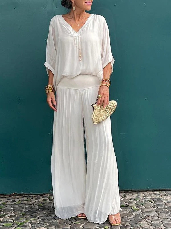 Elegant two-piece wide-leg chiffon pants