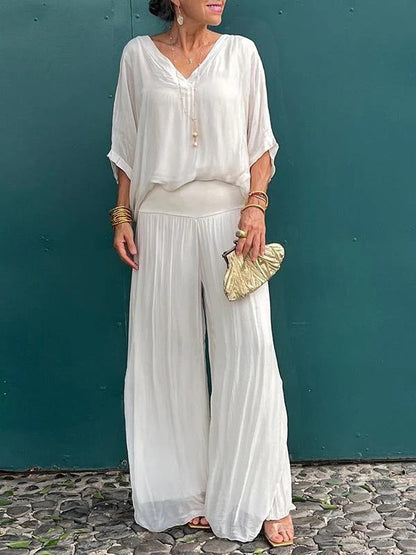 Elegant two-piece wide-leg chiffon pants
