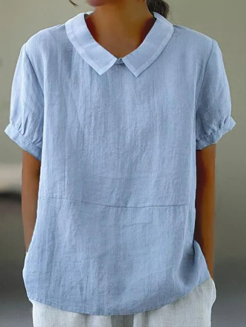 Solid Color Cotton and Linen Top
